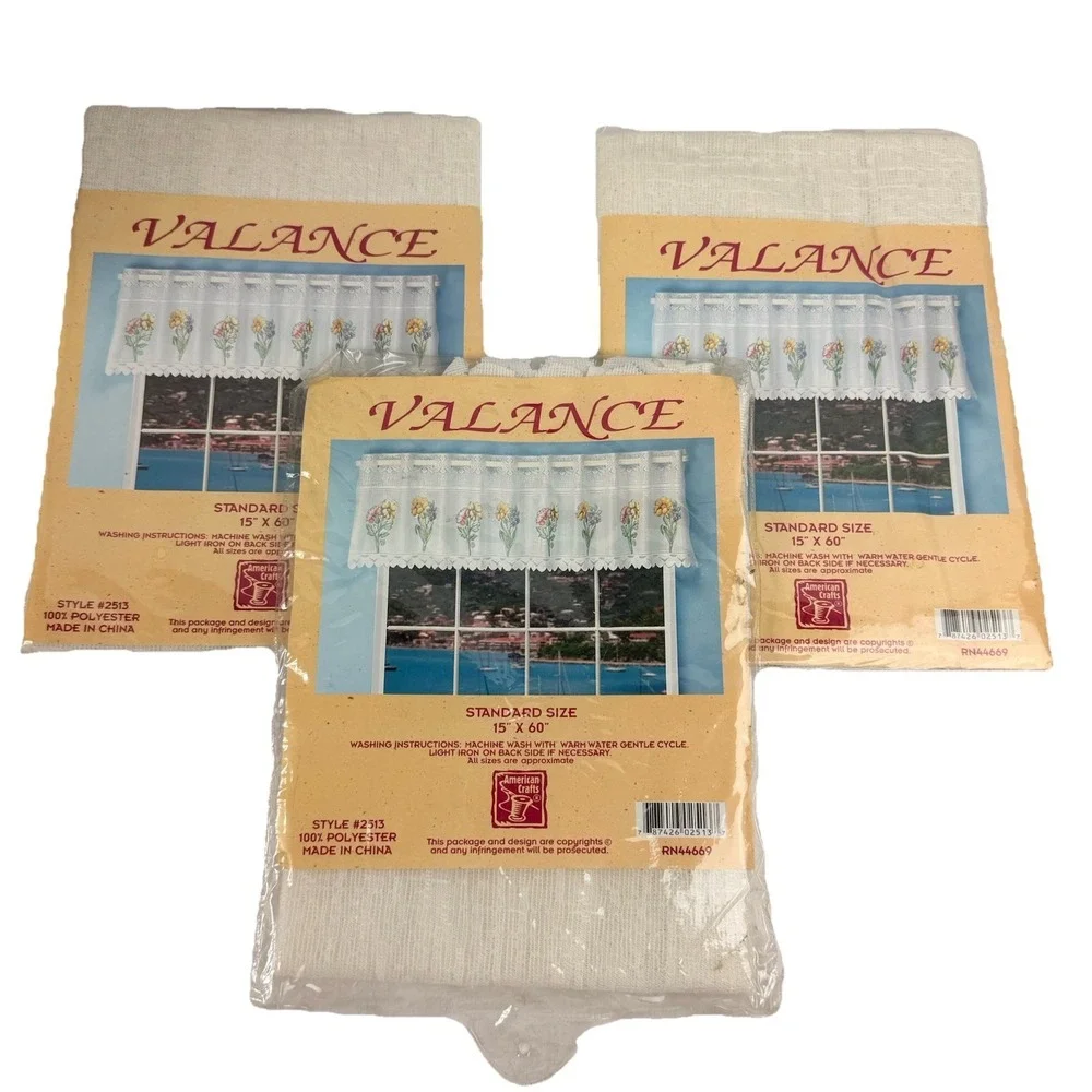 Vintage Lace Valance Lot 3 Daisy Floral Cottagecore Kitchen Curtain White 15X60